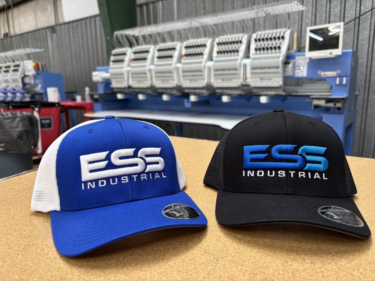 Custom embroidered ESS Industrial hats